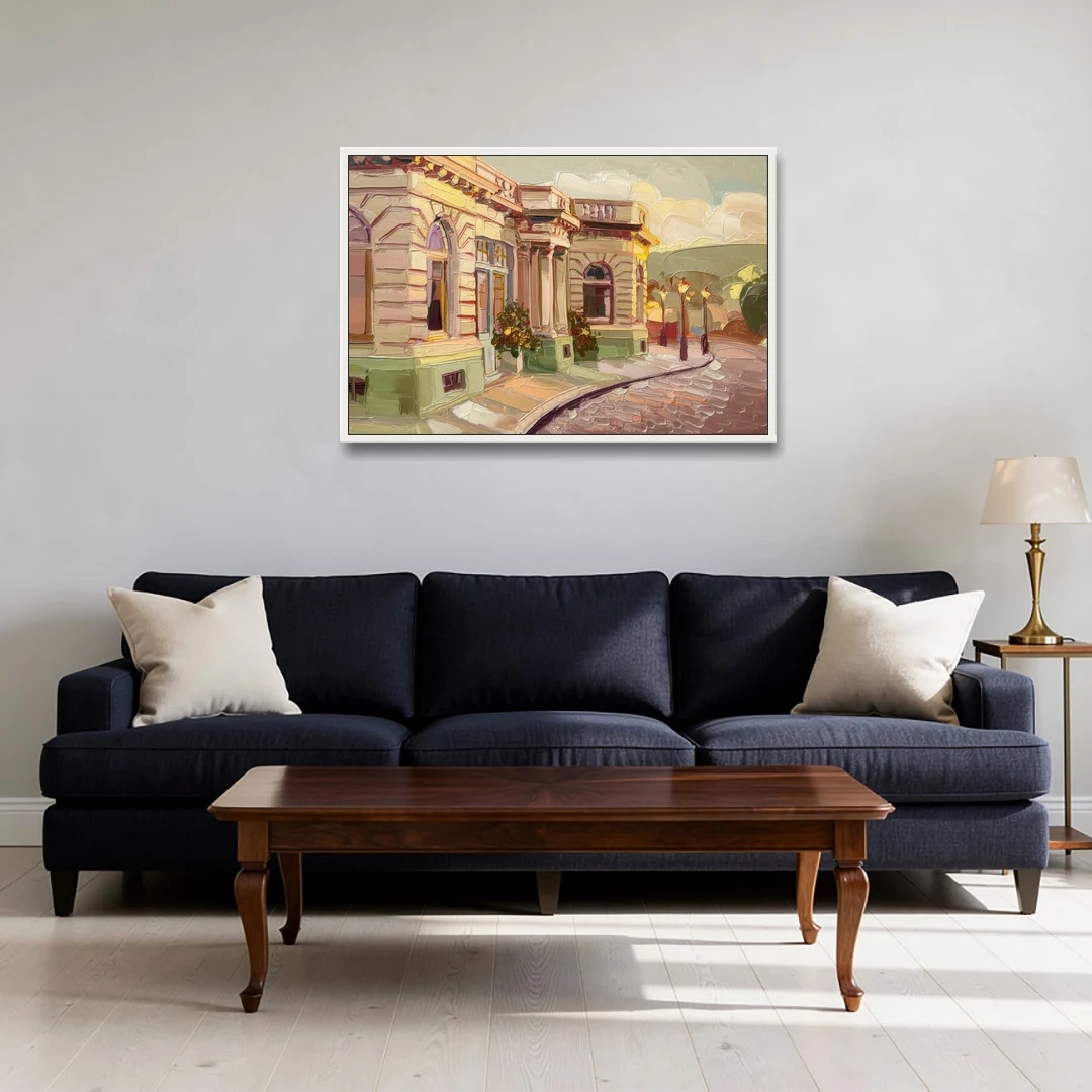 Dunedin Historic Architecture - White Framed Canvas Wall Art - Sofa - 36x24