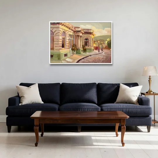 Dunedin Historic Architecture - White Framed Canvas Wall Art - Sofa - 36x24