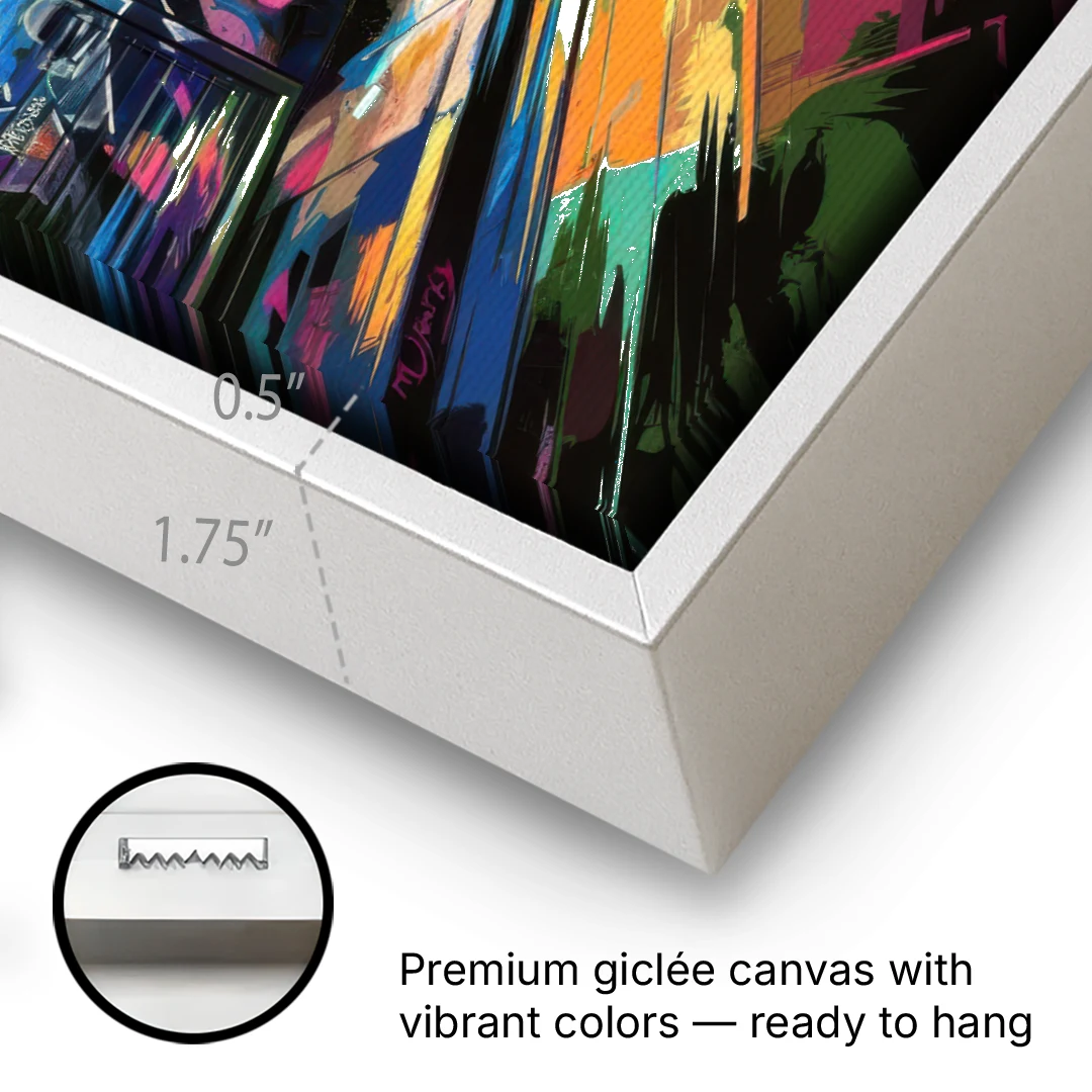 Dunedin Street Art Vibes - White Framed Canvas Wall Art - Gallery Wrap Corner