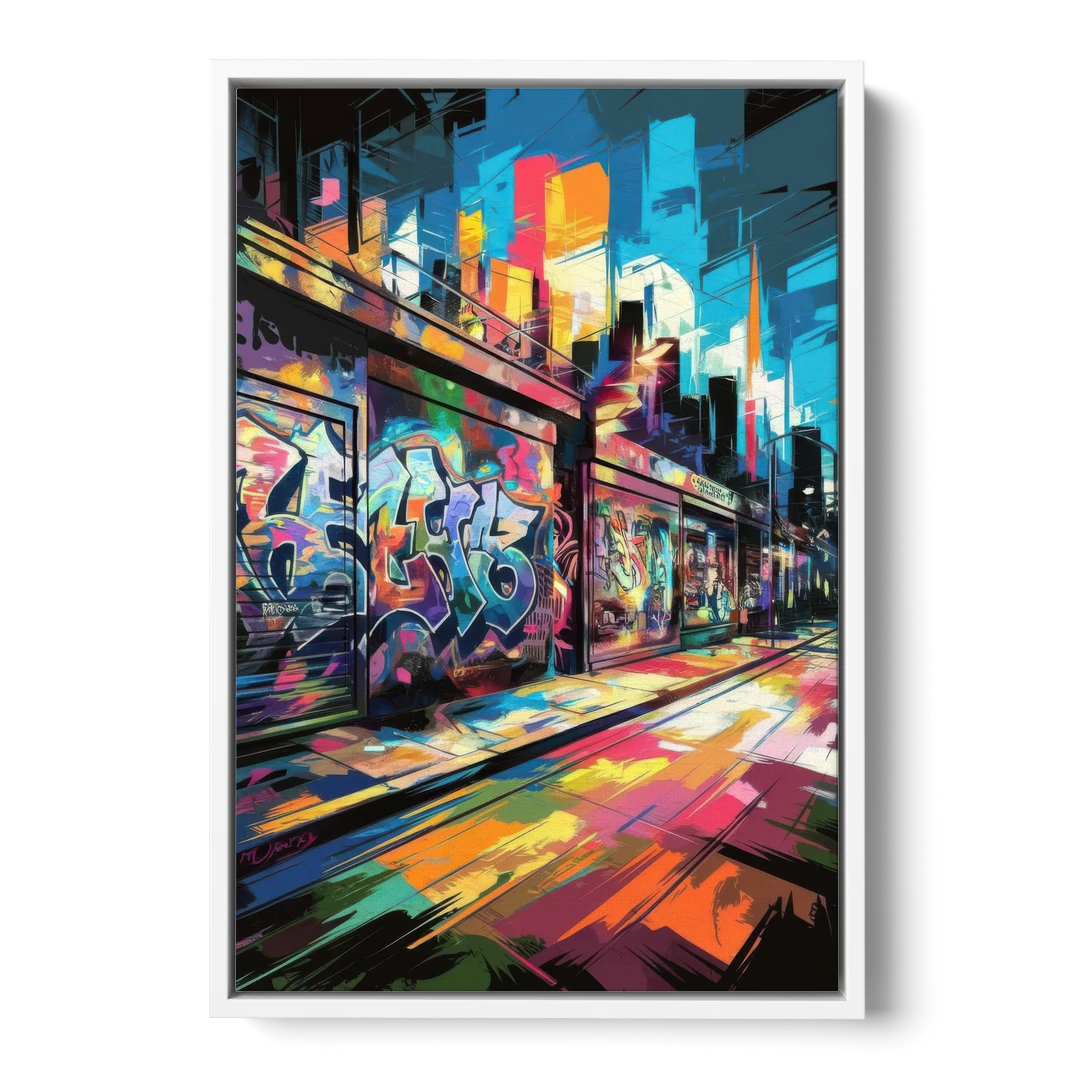 Dunedin Street Art Vibes - White Framed Canvas Wall Art - Front