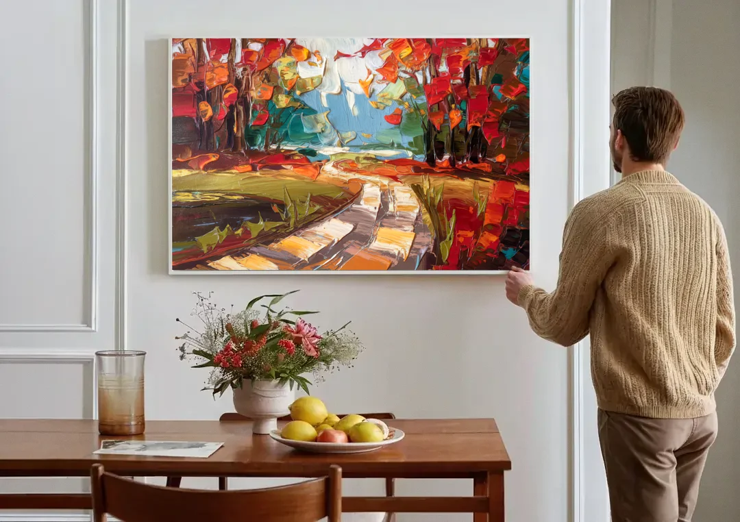 Durham Autumn Colors canvas wall art above a dining table