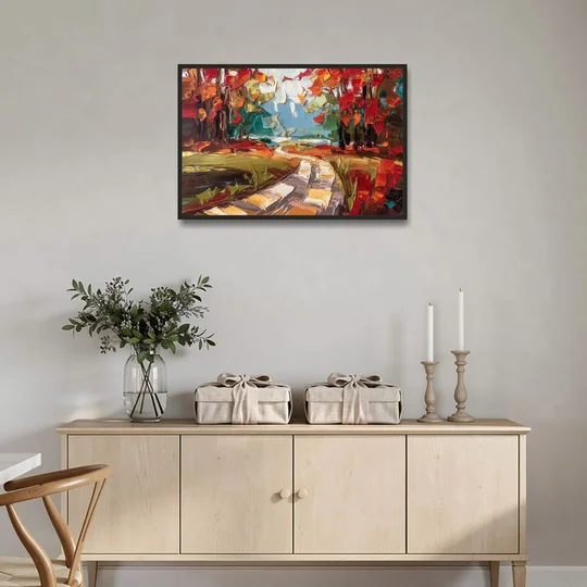 Durham Autumn Colors - Black Framed Canvas Wall Art - Coffee Table - 36x24