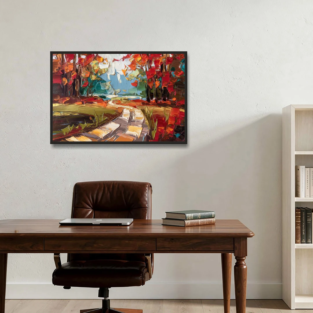 Durham Autumn Colors - Black Framed Canvas Wall Art - Office - 36x24