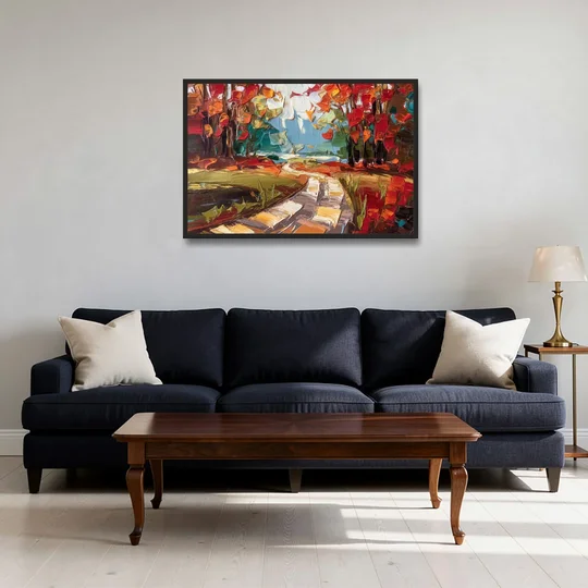 Durham Autumn Colors - Black Framed Canvas Wall Art - Sofa - 36x24