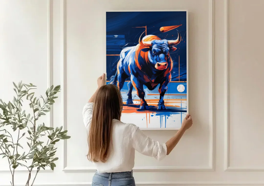 Durham Bulls Baseball Tribute canvas wall art being hung on a paneled wall