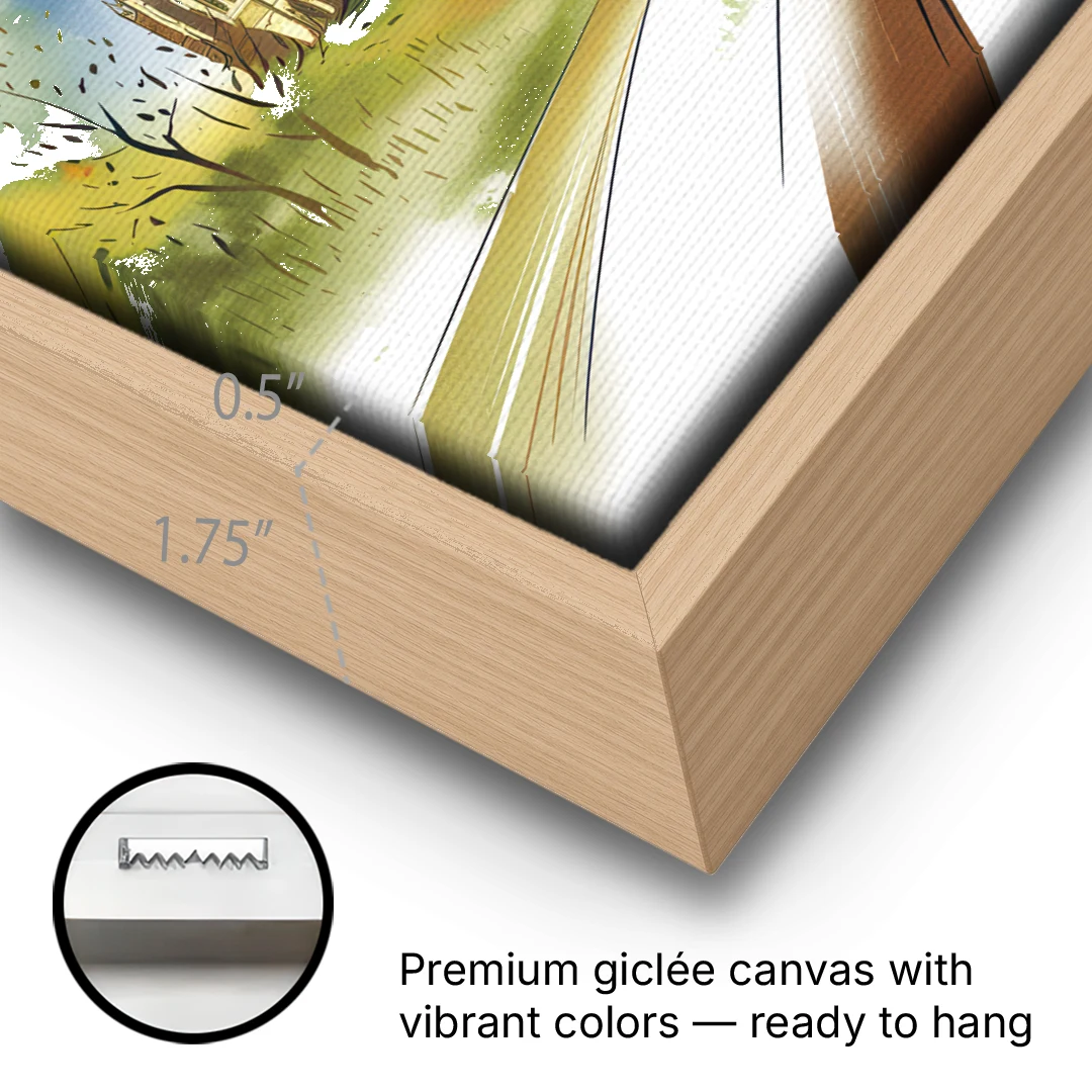 Durham Cultural Landmarks - Oak Framed Canvas Wall Art - Gallery Wrap Corner