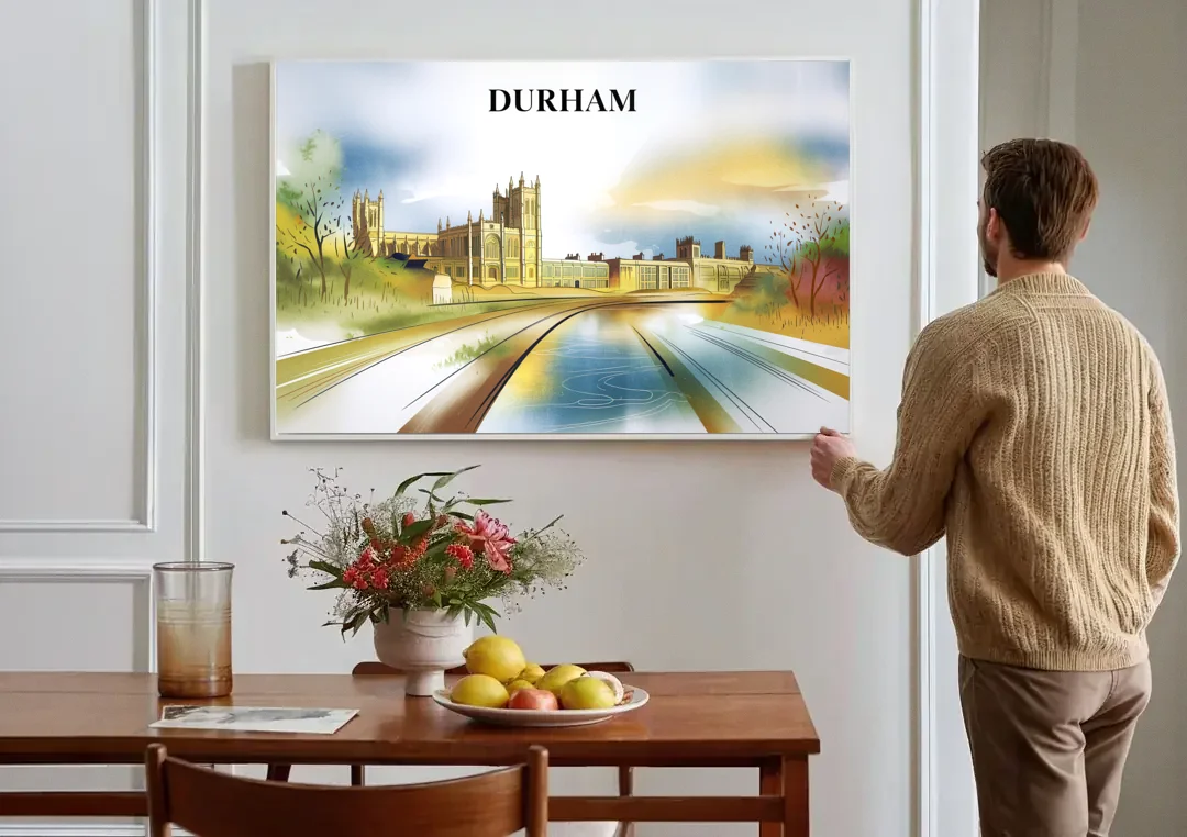 Durham Cultural Landmarks canvas wall art above a dining table