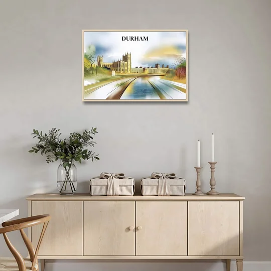 Durham Cultural Landmarks - Oak Framed Canvas Wall Art - Coffee Table - 36x24
