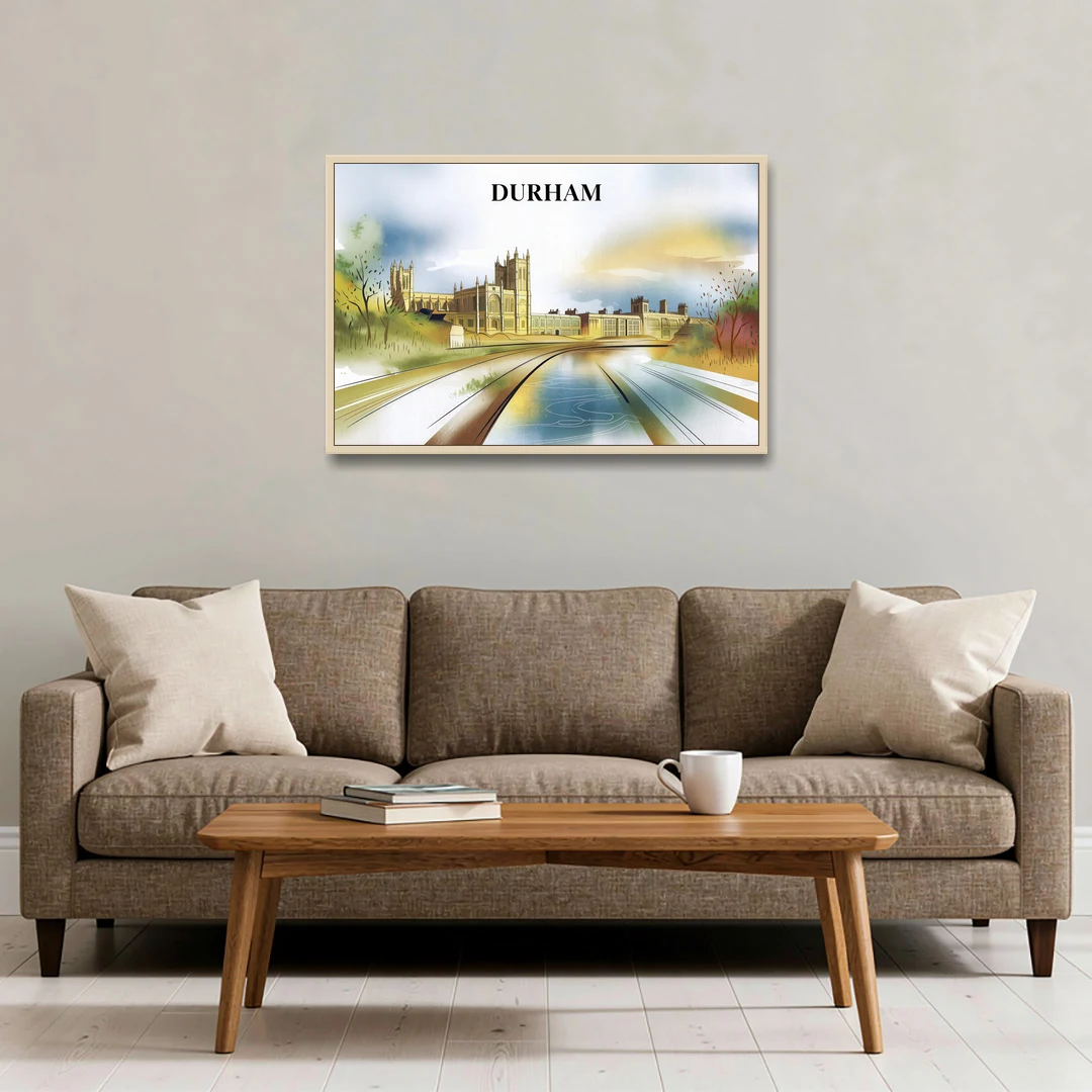 Durham Cultural Landmarks - Oak Framed Canvas Wall Art - Sofa - 36x24