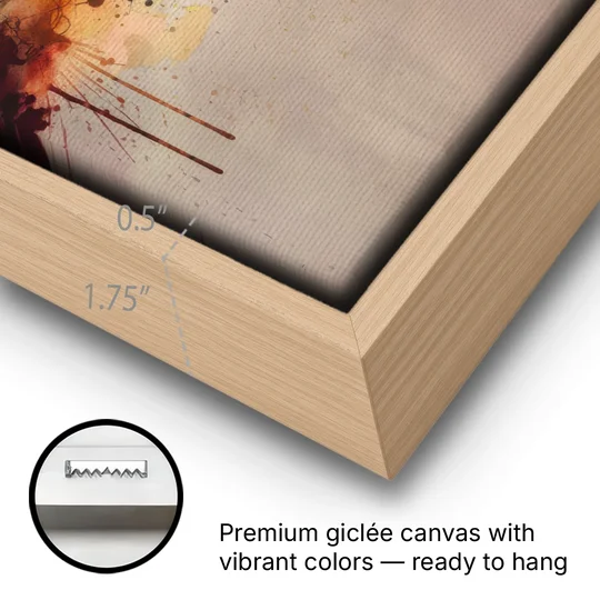 Durham Skyline at Sunset - Oak Framed Canvas Wall Art - Gallery Wrap Corner