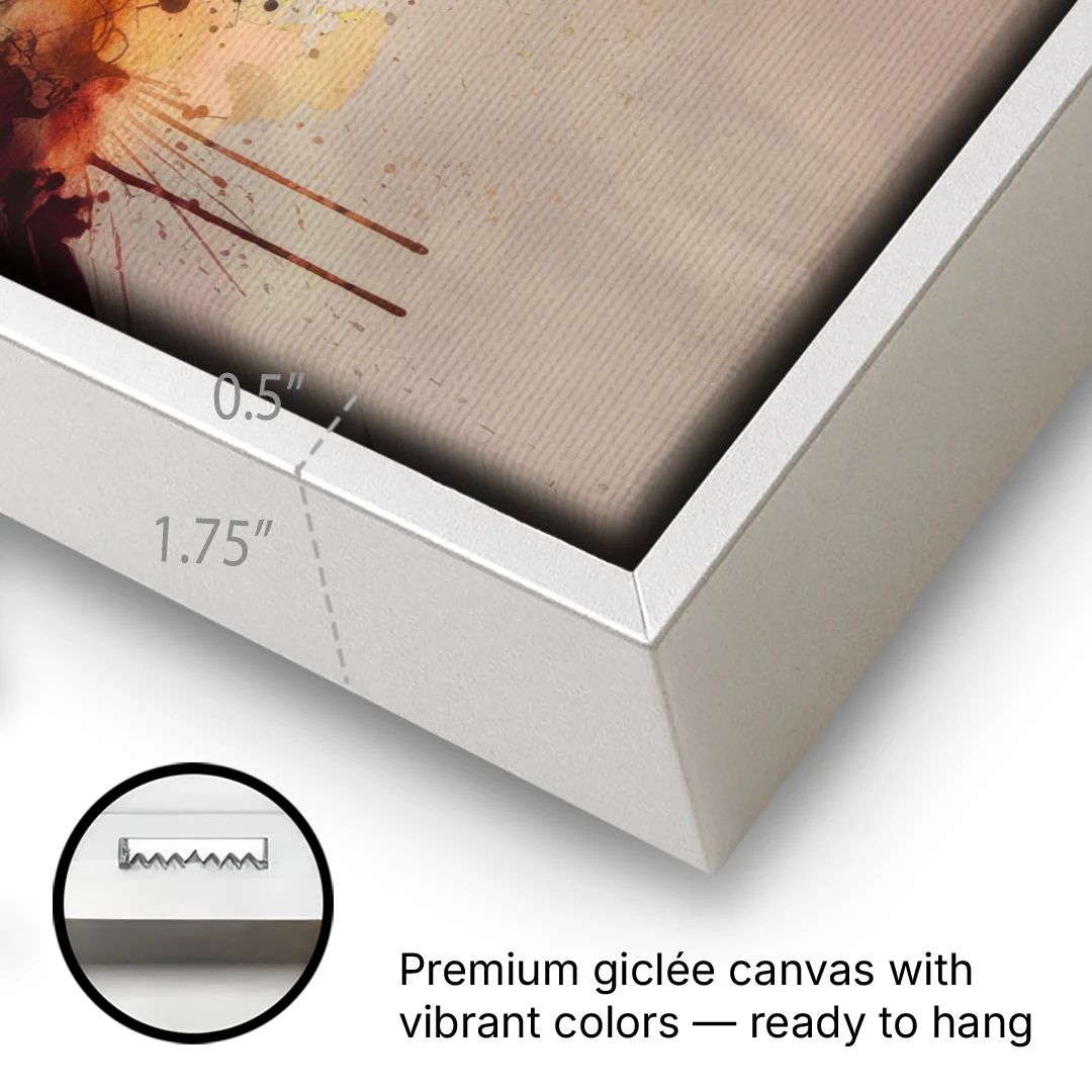 Durham Skyline at Sunset - White Framed Canvas Wall Art - Gallery Wrap Corner