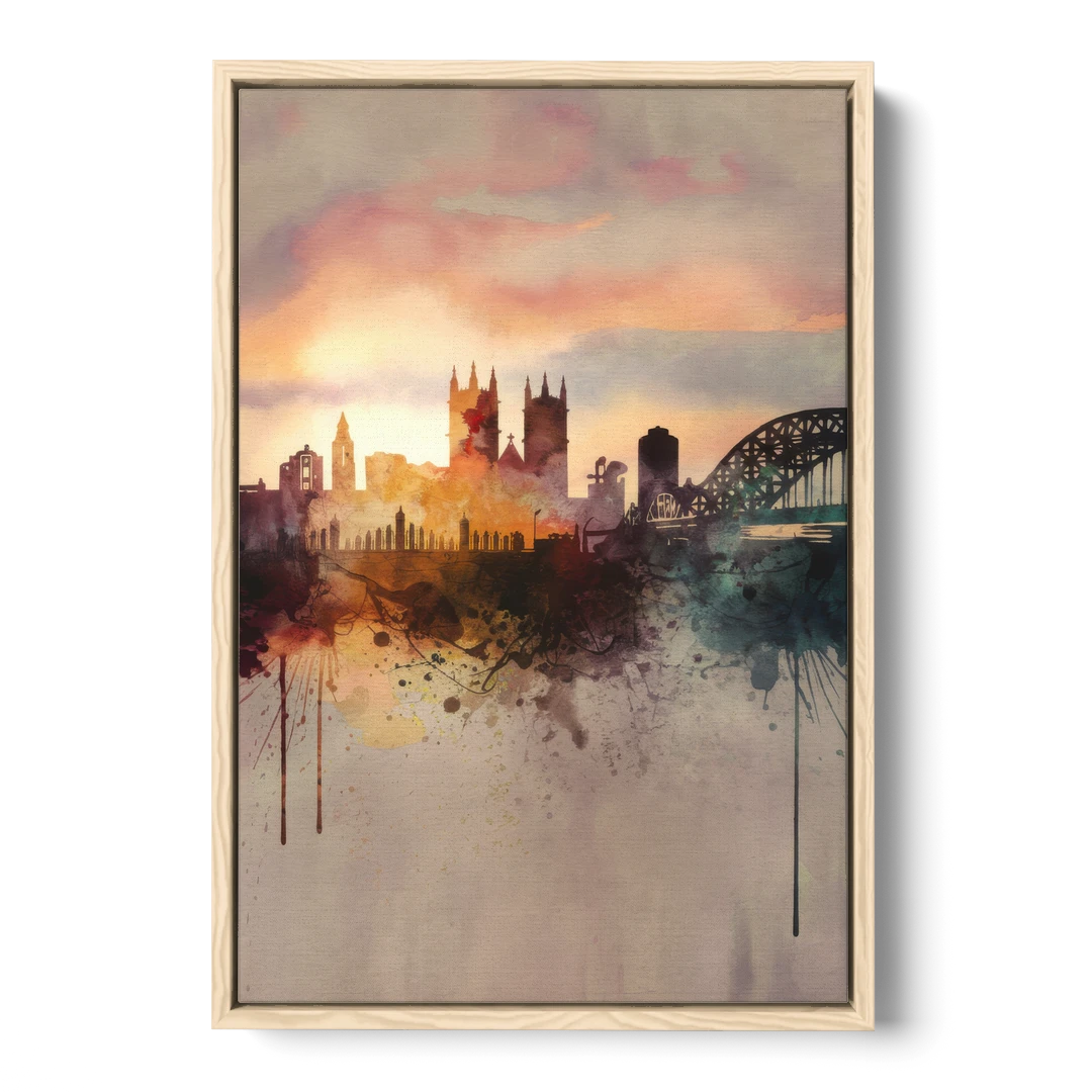 Durham Skyline at Sunset - Oak Framed Canvas Wall Art - Front