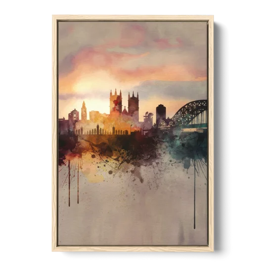 Durham Skyline at Sunset - Oak Framed Canvas Wall Art - Front