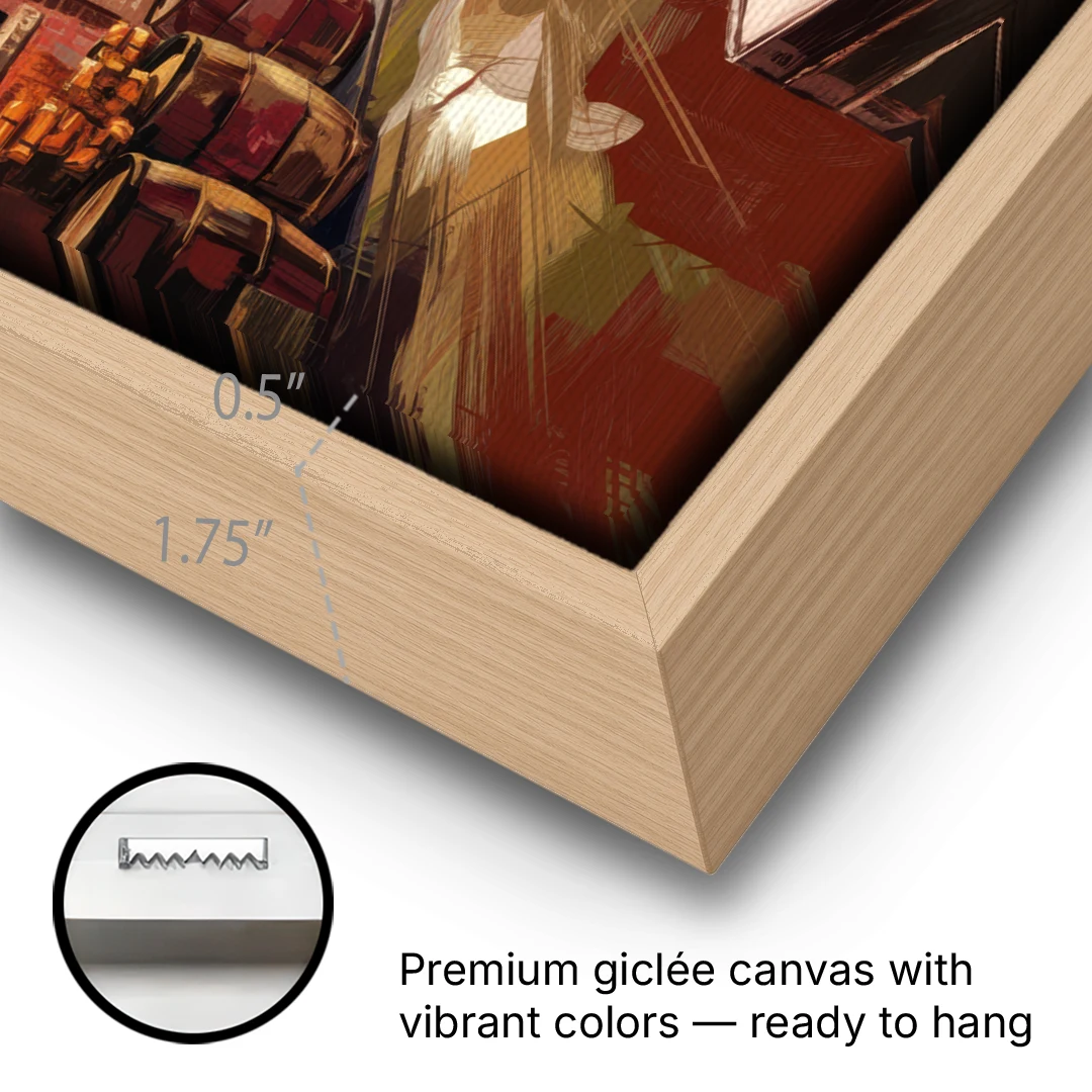 Durham Tobacco Warehouse Charm - Oak Framed Canvas Wall Art - Gallery Wrap Corner