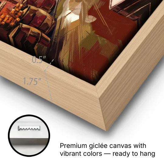 Durham Tobacco Warehouse Charm - Oak Framed Canvas Wall Art - Gallery Wrap Corner