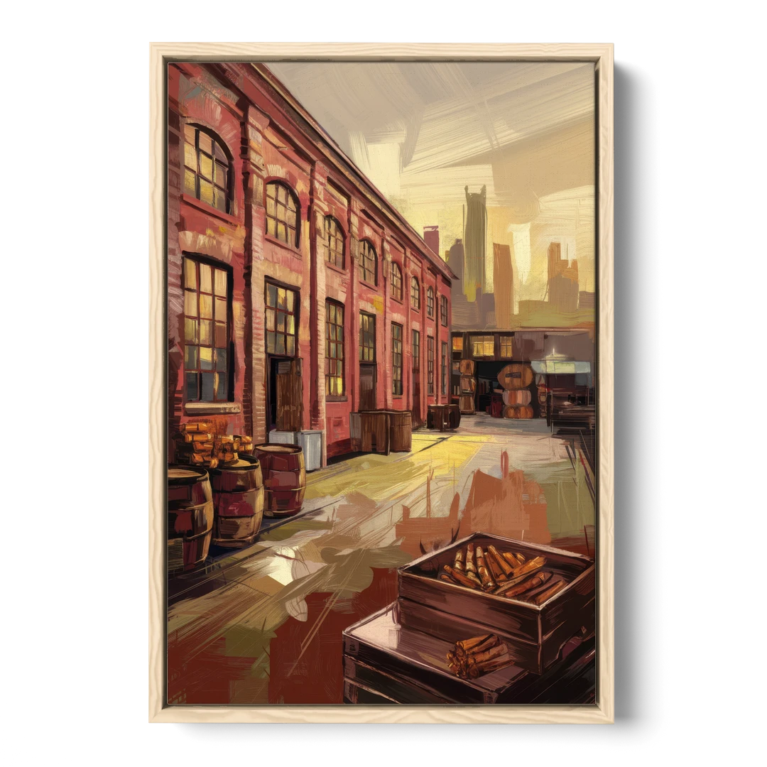 Durham Tobacco Warehouse Charm - Oak Framed Canvas Wall Art - Front