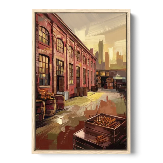 Durham Tobacco Warehouse Charm - Oak Framed Canvas Wall Art - Front