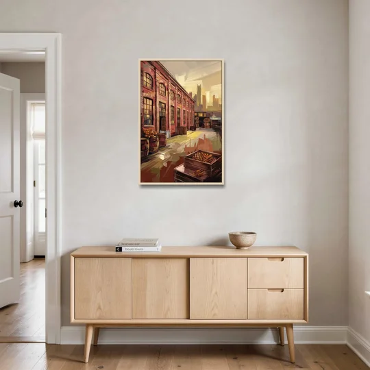 Durham Tobacco Warehouse Charm - Oak Framed Canvas Wall Art - Coffee Table - 24x36