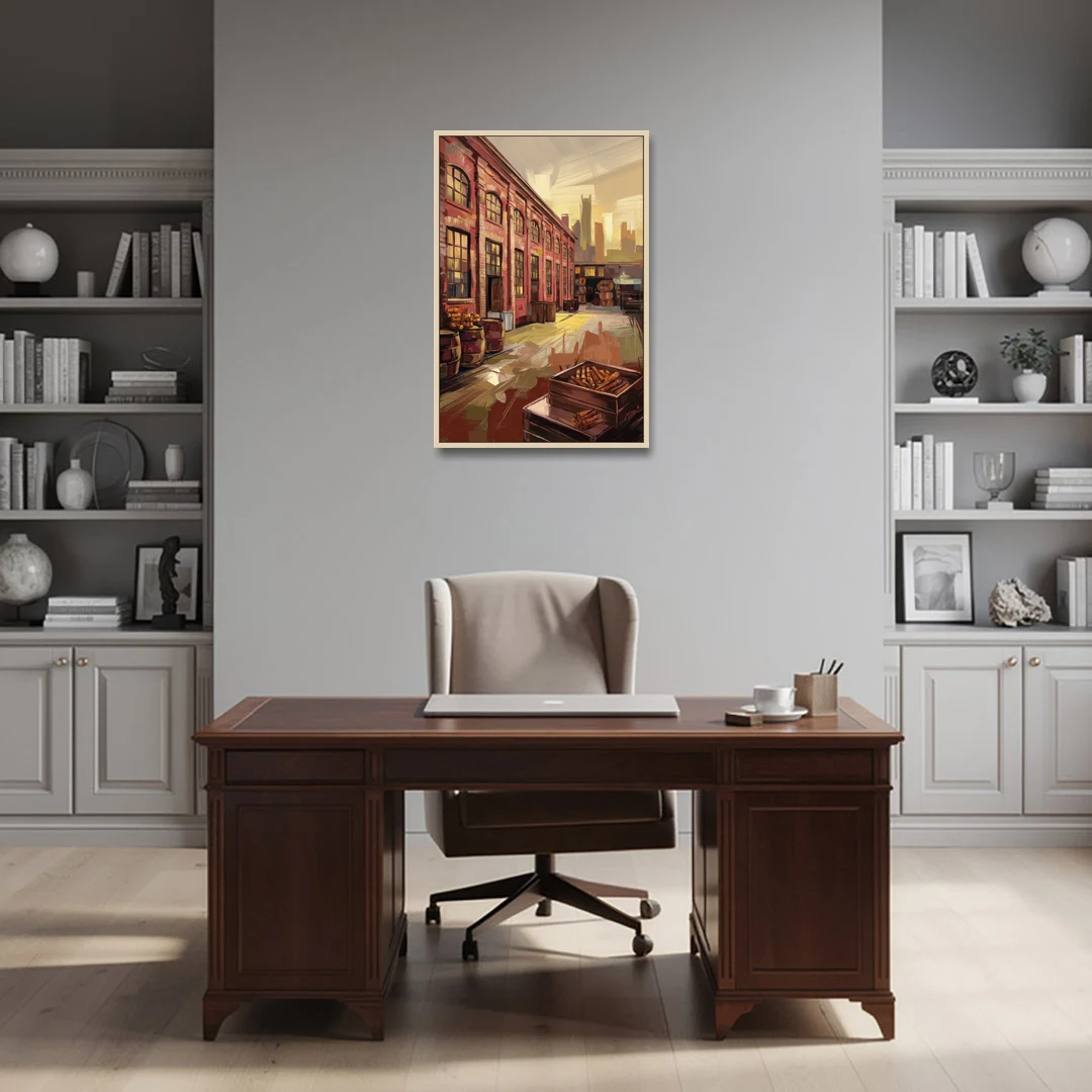 Durham Tobacco Warehouse Charm - Oak Framed Canvas Wall Art - Office - 24x36