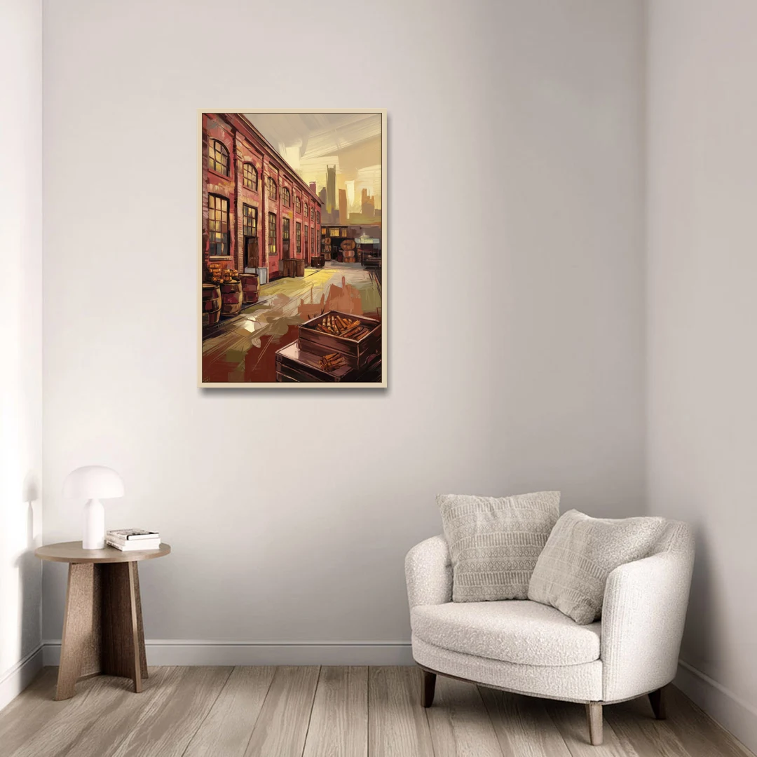 Durham Tobacco Warehouse Charm - Oak Framed Canvas Wall Art - Sofa - 24x36