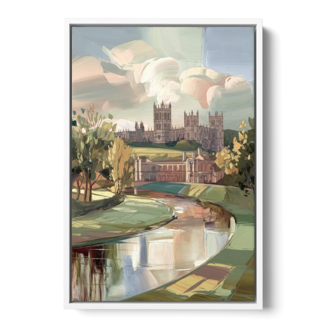 Durham University Aesthetic - White Framed Canvas Wall Art - Front