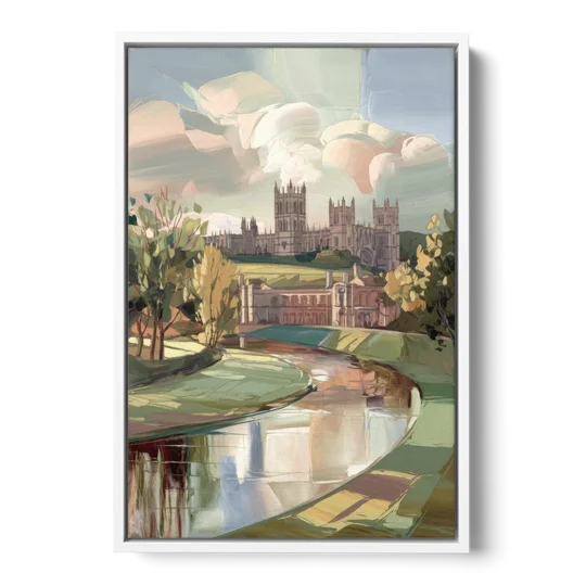 Durham University Aesthetic - White Framed Canvas Wall Art - Front