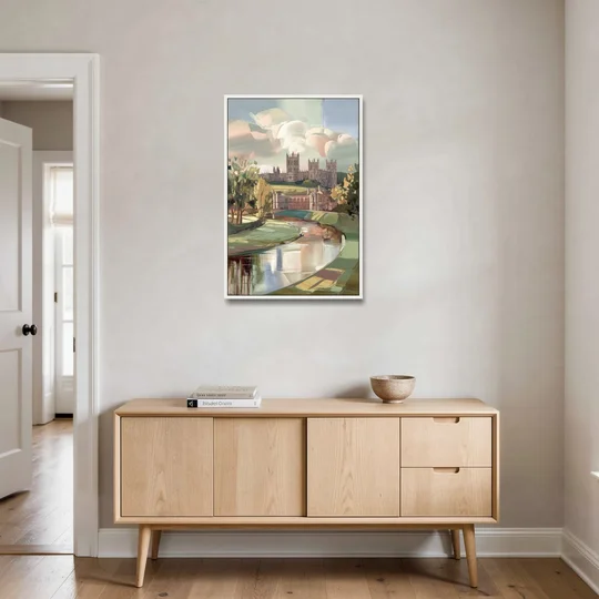 Durham University Aesthetic - White Framed Canvas Wall Art - Coffee Table - 24x36