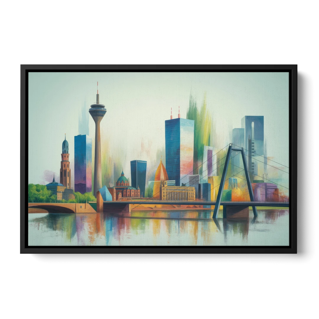 Dusseldorf Skyline - Black Framed Canvas Wall Art - Front