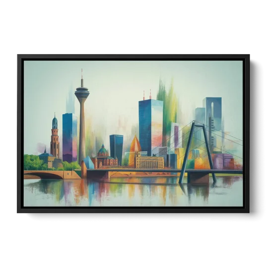 Dusseldorf Skyline - Black Framed Canvas Wall Art - Front