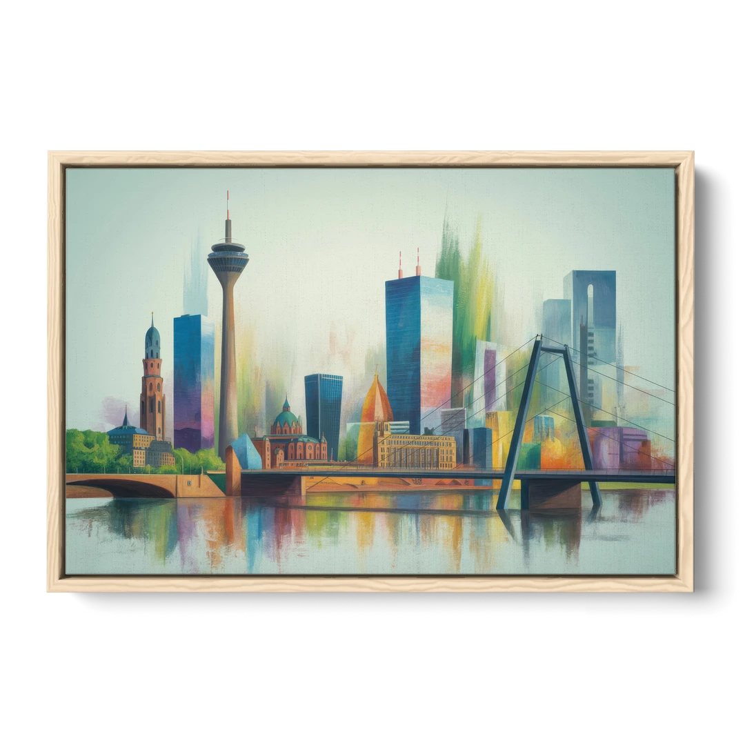 Dusseldorf Skyline - Oak Framed Canvas Wall Art - Front