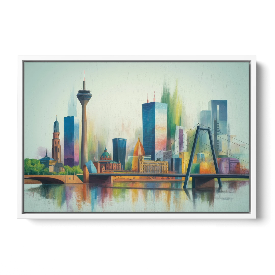Dusseldorf Skyline - White Framed Canvas Wall Art - Front