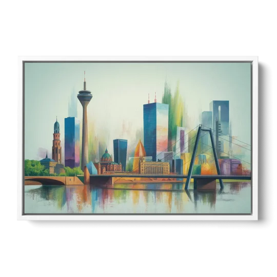 Dusseldorf Skyline - White Framed Canvas Wall Art - Front
