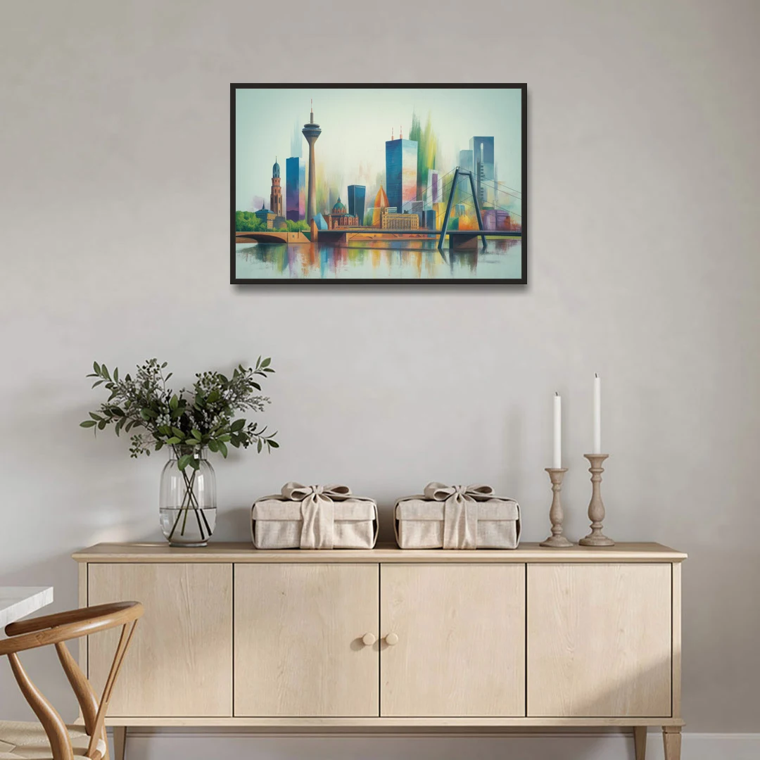 Dusseldorf Skyline - Black Framed Canvas Wall Art - Coffee Table - 36x24