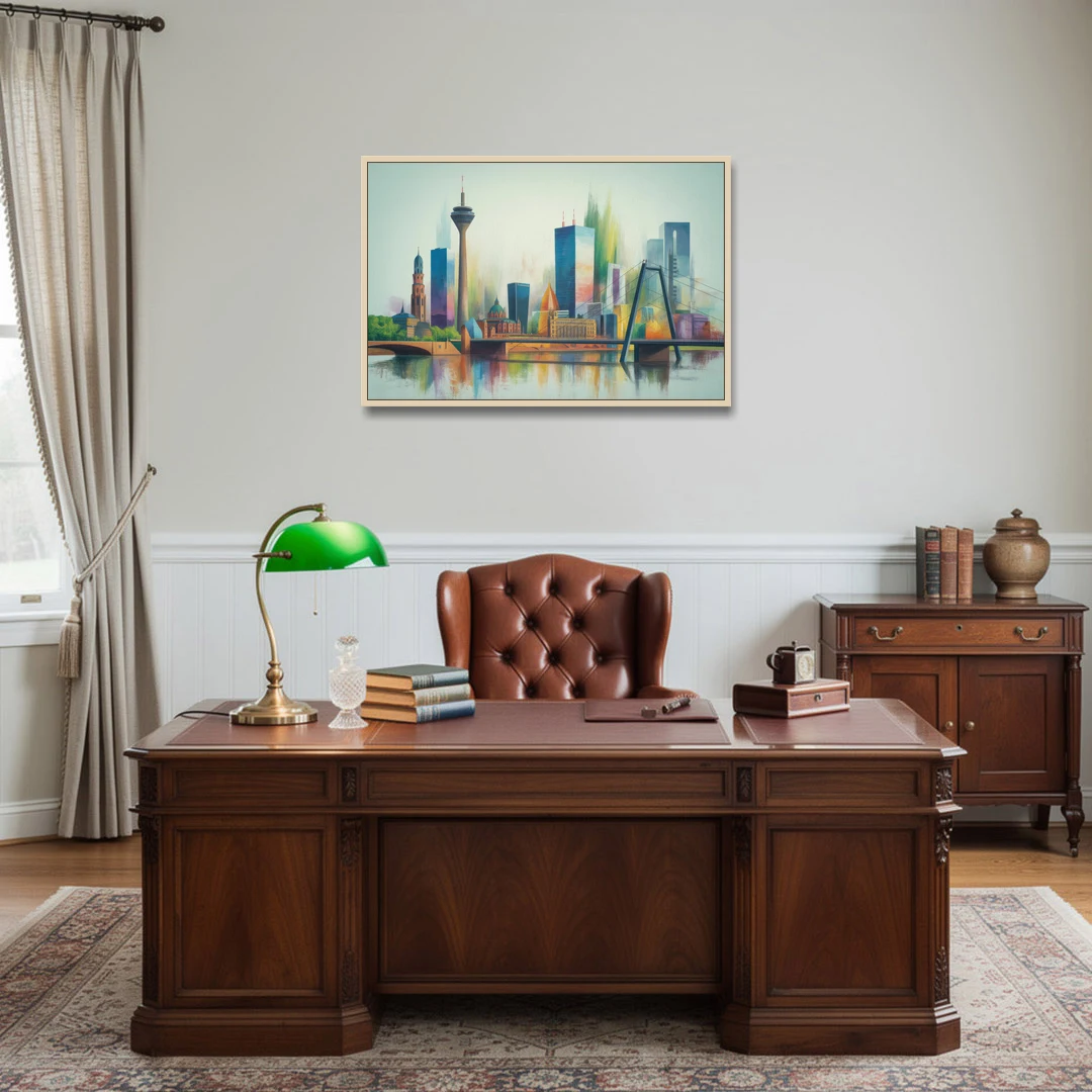 Dusseldorf Skyline - Oak Framed Canvas Wall Art - Office - 36x24