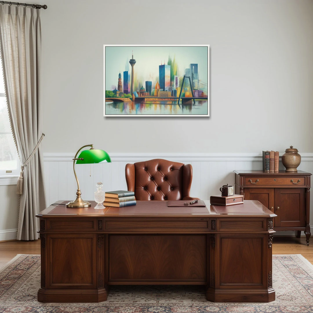 Dusseldorf Skyline - White Framed Canvas Wall Art - Office - 36x24