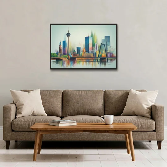 Dusseldorf Skyline - Black Framed Canvas Wall Art - Sofa - 36x24