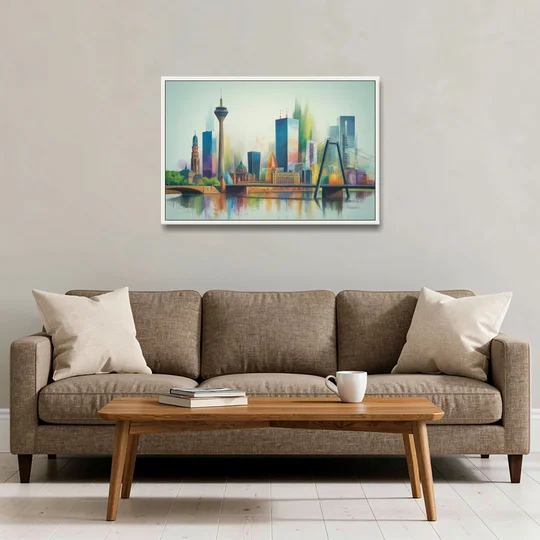 Dusseldorf Skyline - White Framed Canvas Wall Art - Sofa - 36x24