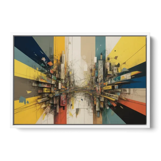 Dynamic City Layers Yellow Abstract - White Framed Canvas Wall Art - Front