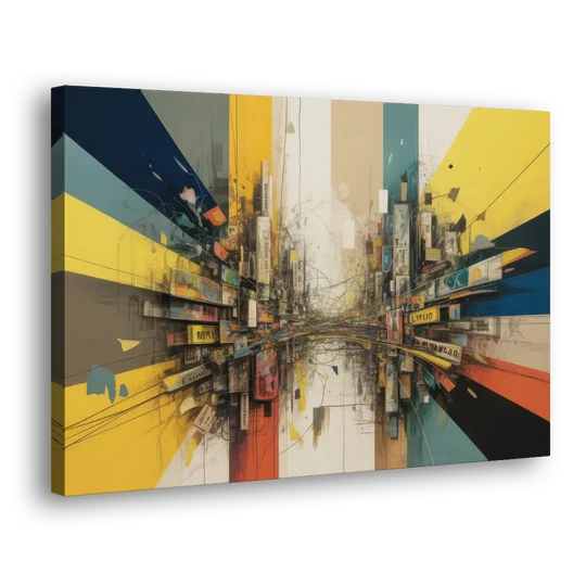 Dynamic City Layers Yellow Abstract - Canvas Wall Art - Side