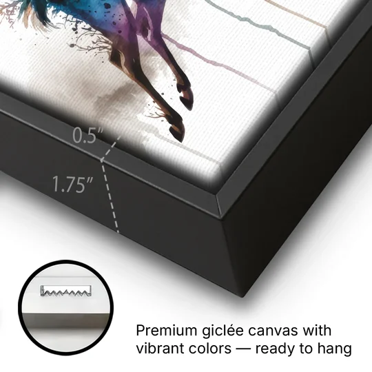 Dynamic Deer Leap - Black Framed Canvas Wall Art - Gallery Wrap Corner