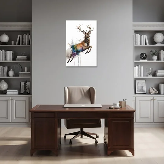 Dynamic Deer Leap - Canvas Wall Art - Office - 24x36