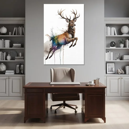 Dynamic Deer Leap - Canvas Wall Art - Office - 40x60