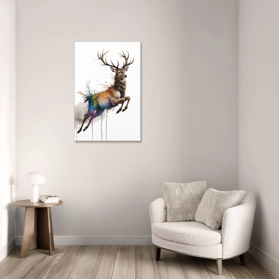 Dynamic Deer Leap - Canvas Wall Art - Sofa - 24x36