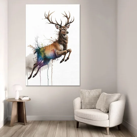 Dynamic Deer Leap - Canvas Wall Art - Sofa - 40x60
