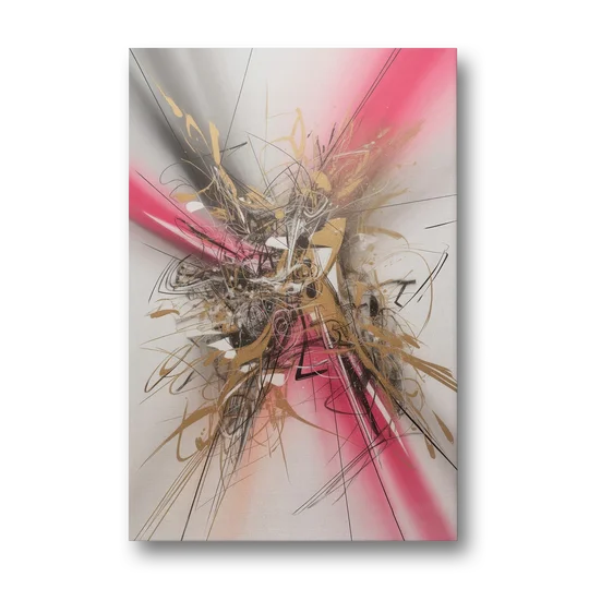 Dynamic Geometric Harmony Pink and Gold Abstract - Canvas Wall Art - Front