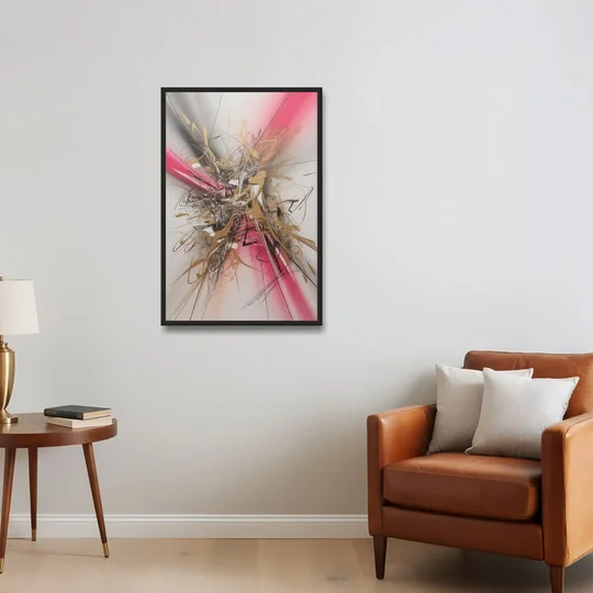 Dynamic Geometric Harmony Pink and Gold Abstract - Black Framed Canvas Wall Art - Sofa - 24x36