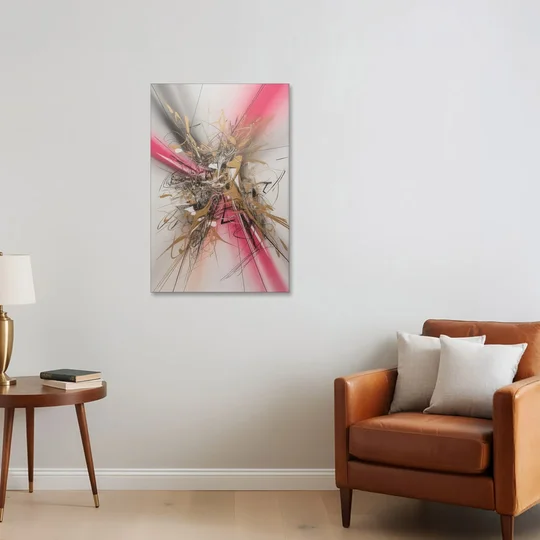 Dynamic Geometric Harmony Pink and Gold Abstract - Canvas Wall Art - Sofa - 24x36