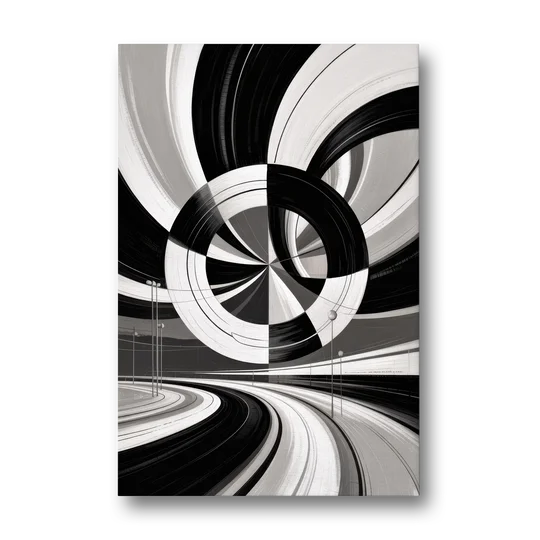 Dynamic Geometric Motion Black and White Abstract - Canvas Wall Art - Front