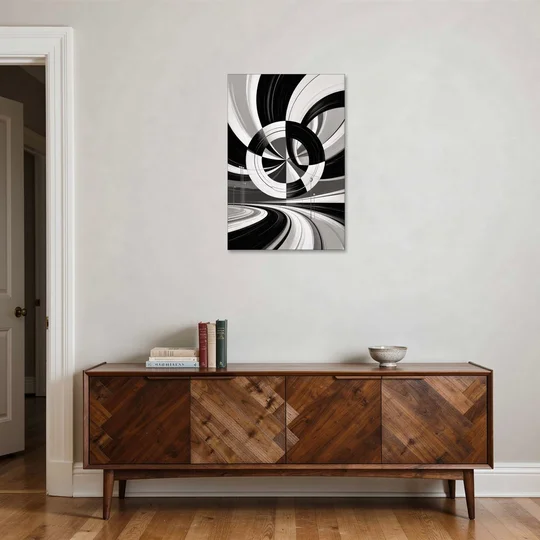 Dynamic Geometric Motion Black and White Abstract - Canvas Wall Art - Coffee Table - 24x36