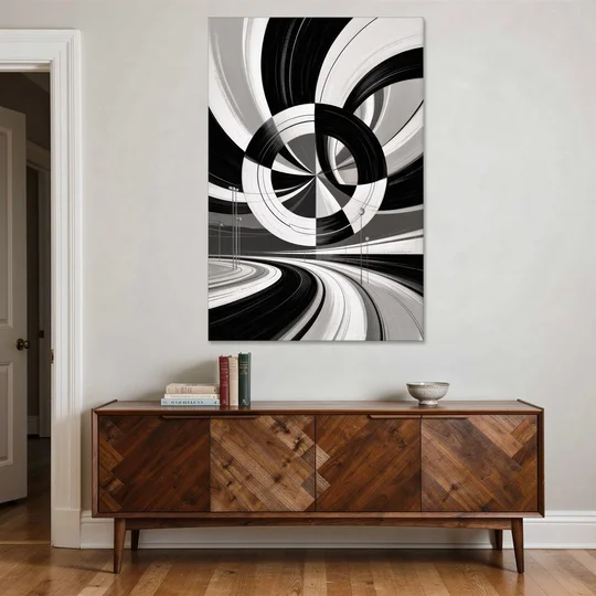 Dynamic Geometric Motion Black and White Abstract - Canvas Wall Art - Coffee Table - 40x60